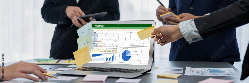 Poster spreadsheet document information financial startup concept. data and graphs in spreadsheet documents