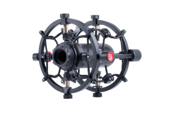 Black microphone shock mount, circular design, with adjustable arms