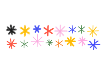 Collection of colorful starburst light decorations isolated on transparent background