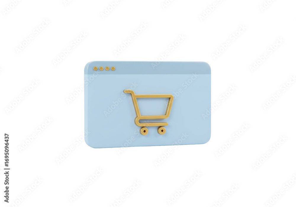 Poster isolated shopping cart inside web browser window, 3d online ecommerce concept design