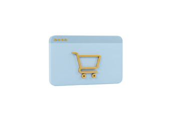 Isolated shopping cart inside web browser window, 3D online ecommerce concept design