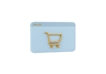 Isolated shopping cart inside web browser window, 3D online ecommerce concept design