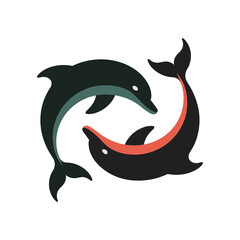 Fototapeta premium Two Dolphins Swimming in a Circle for Marine Life and Aquatic Harmony
