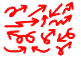 Collection of red hand drawn arrows isolated on transparent background