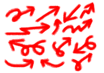 Collection of red hand drawn arrows isolated on transparent background