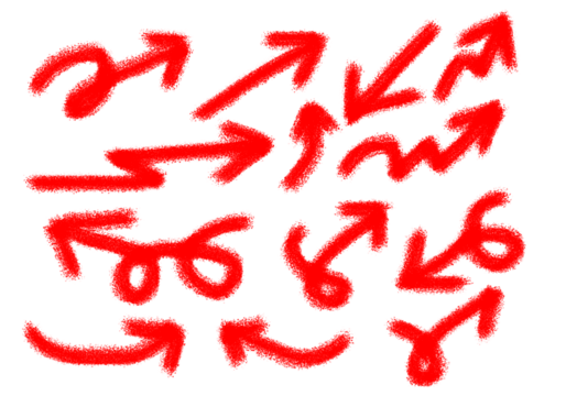 Collection of red hand drawn arrows isolated on transparent background