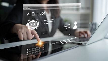 Fototapeta premium AI chatbot using prompt engineering and LLM deep learning delivers explainable generative AI for smarter, more efficient business support. Latch