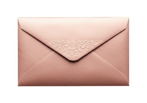 Isolated pink envelope with elegant floral embossing, a chic paper stationery element