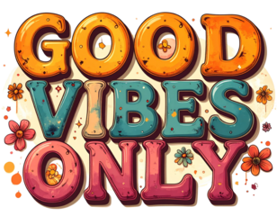 Firefly_-Retro groovy 'Good Vibes Only' text, transparent PNG