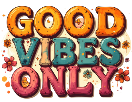 Firefly_-Retro groovy 'Good Vibes Only' text, transparent PNG