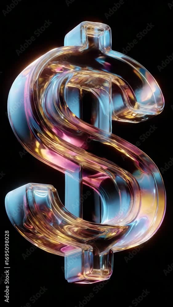 Poster stylish 3d representation of a transparent dollar symbol illuminated with colorful lights