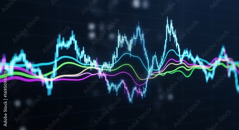 Poster financial data visualization: a captivating display of dynamic financial data. line charts, gradient