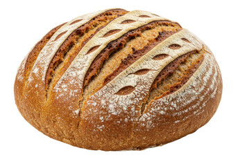 Isolated rustic loaf of bread, with scoring, delicious and appetizing, close-up view
