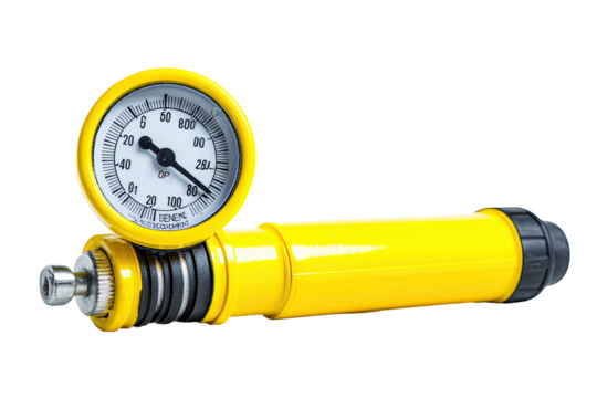 Bright yellow pressure pump with gauge