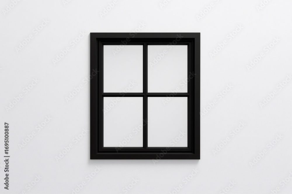 Poster black window frame casting shadow on a white wall, creating a minimalist and modern architectural de