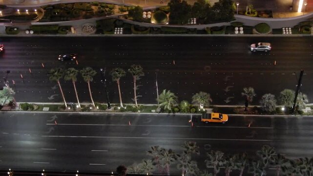 Overhead View of Las Vegas Strip at Night With Light Traffic