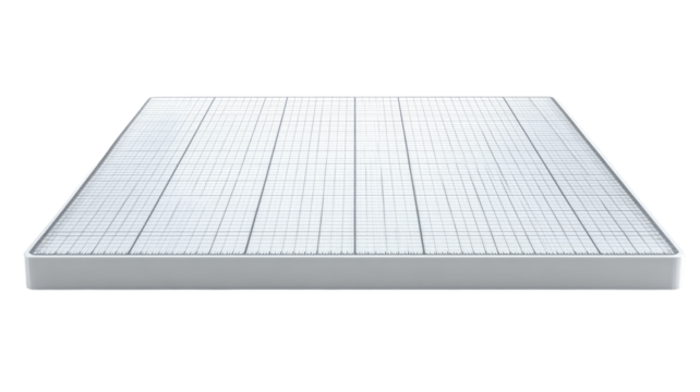 Square, light gray filter panel with grid