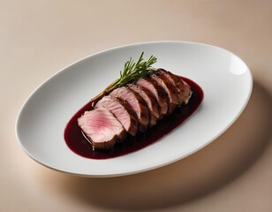Seared Tuna Steak with Red Wine Reduction and Fresh Herb Garnish