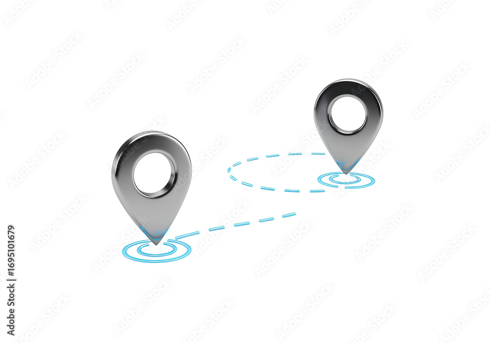 Aufkleber isolated route between two points, navigation with direction to destination, journey location