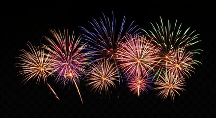 Obraz premium Fireworks display against black background colorful explosion celebration