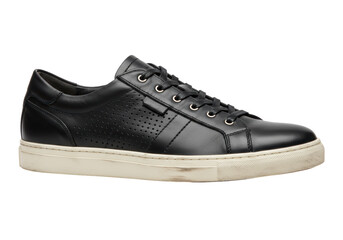 Isolated Black Leather Shoe Featuring an Off-White Sole with a Neutral Appearance