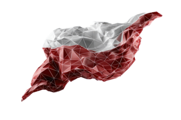 Abstract polygonal Polish flag, draped and dynamic
