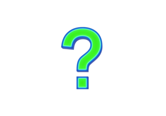 Isolated green question mark with blue outline, 3D rendering, asking concept, quiz sign, isolated