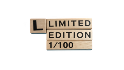 Wooden blocks spelling limited edition 1100, isolated on transparent background