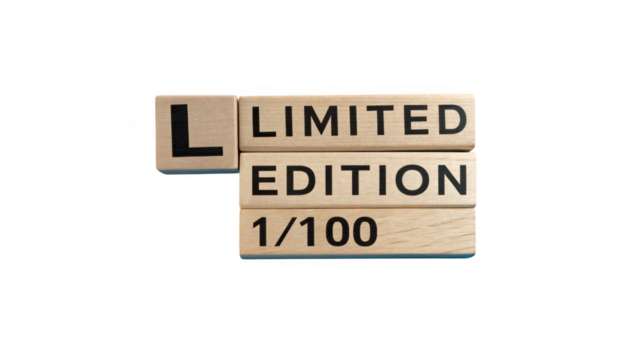 Wooden blocks spelling limited edition 1100, isolated on transparent background