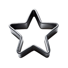 A metallic, 3D star icon, outlined in dark gray