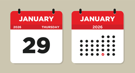 January 29 2026 Calendar Vector Illustration. 29 january calendar page. event reminder illustration. Day calendar with date January 29. Week Starts on Sunday. Checklist day calendar.