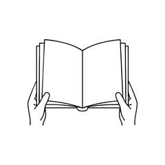 Hands Holding Open Book. A simple icon depicting a person's grasp on an expansive volume, conveying the essence of learning, wisdom, and discovery.
