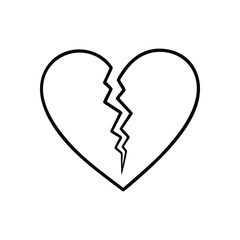 Shattered Heart Minimalist Icon. This striking graphic depicts a stark white fractured emblem, symbolizing sorrow, separation, and deep emotional pain. Ideal for concepts of lost affection.