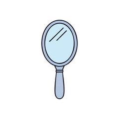 Light Blue Hand Mirror Icon. Minimalist graphic of a portable looking glass. It symbolizes beauty, grooming, and self-reflection. Perfect for modern design concepts.