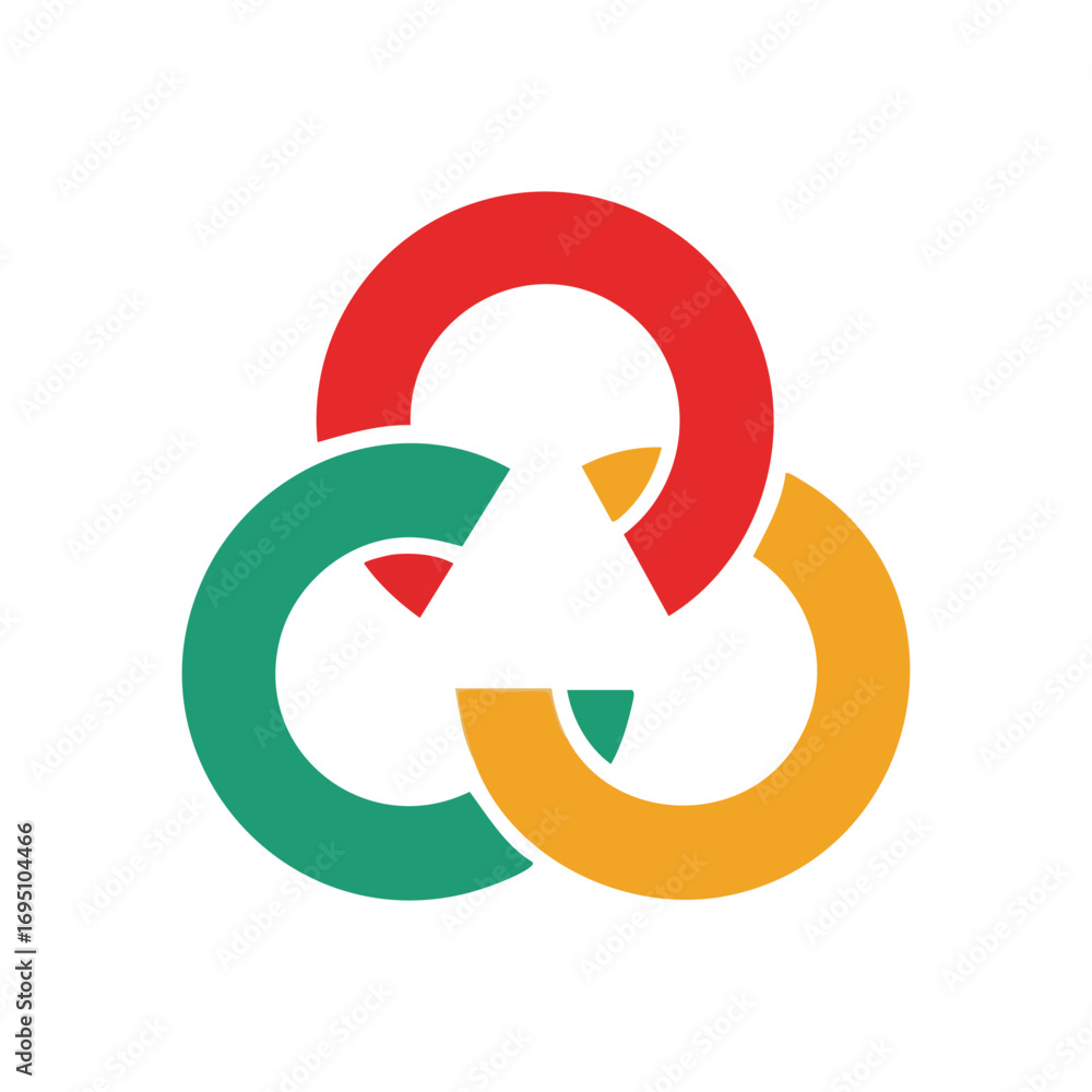 Poster interwoven circle design abstract. dynamic red, emerald, and amber loops form an abstract emblem. th