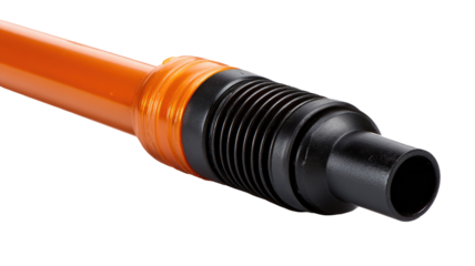 Close-up of orange pipe with black fitting