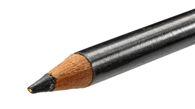 Close-up of a metallic-encased pencil.  The wooden graphite lead is visible