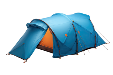 3-person camping tent, vibrant blue, curved roof