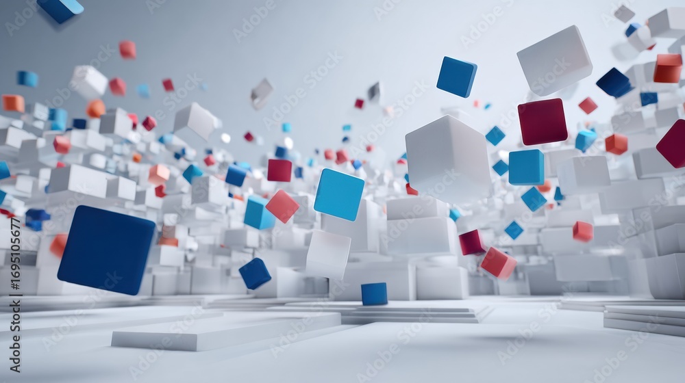 Fototapete colorful cubes floating in abstract space created with 3d rendering showcasing a vibrant and dynamic