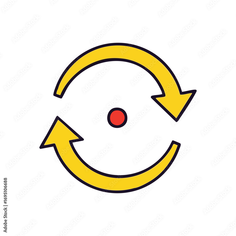 Aufkleber continuous circular flow icon. dynamic graphic depicts yellow arrows in a cycle with a red center, s