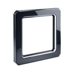Sleek, futuristic square frame of polished obsidian with razor-sharp edges, soft inner glow, transparent screen, isolated on transparent background, minimalist advanced technology concept