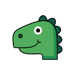 Friendly Green Dinosaur Profile. This adorable reptilian creature displays a warm smile on a dark backdrop, exuding a cheerful, playful spirit perfect for children's themes.