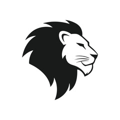 Powerful Lion Head Profile Design. This striking graphic depicts a majestic wild cat's head in a side view. Its bold white features stand out against the deep dark backdrop, embodying strength and.