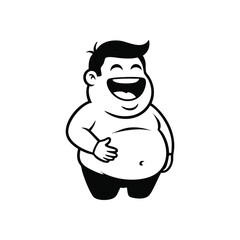 Jolly Cartoon Man Laughing Heartily. This plump character bursts with absolute delight. His wide grin and hand on his tummy convey immense amusement and deep contentment.