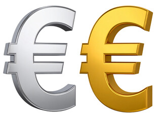 Obraz premium Set of Two Stylized 3D Euro Signs in Bold Plastic Design, Financial Icon PNG, Transparent Background