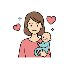 Happy Mother and Child Embrace. A heartwarming illustration of a devoted parent gently holding an adorable infant. This image beautifully captures unconditional love and family bliss.