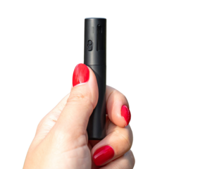 Female Hand with Red Nails Holding Black Lighter PNG