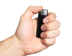 Male Hand Holding Black Metal Lighter PNG