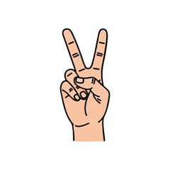 Peace and Victory Gesture. An illustrated human palm forms the classic two finger V symbol, universally representing accord, success, and solidarity. Conveys a positive message.