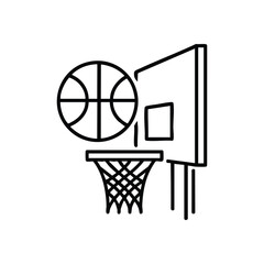Slam Dunk Sports Symbol. A minimalist design showing a basketball entering a net, representing scoring, athletic success, and competitive team play.